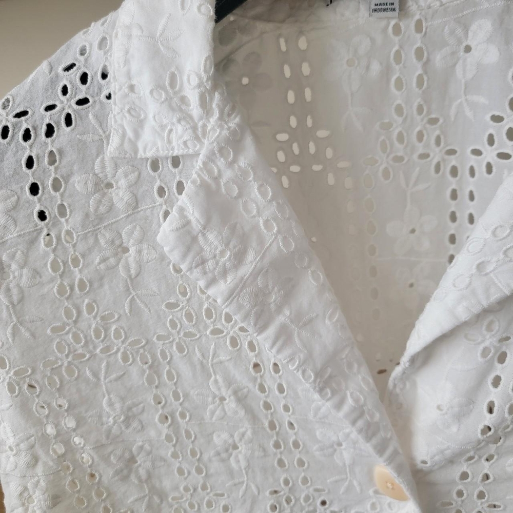 Madewell White Eyelet Button-Up Shirt Women's Top - Picture 4 of 6